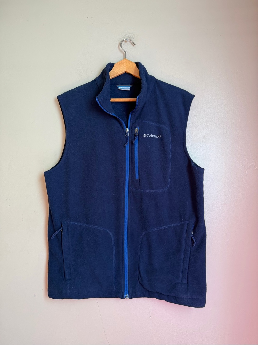 Columbia Men's Blue Full-Zip Fleece Vest Pockets Stand-Up Collar Size Large
